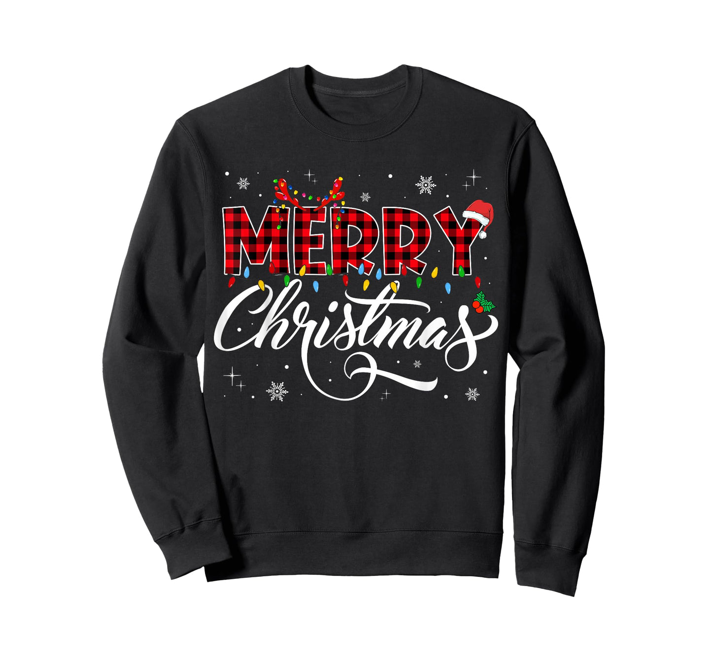 Merry Christmas Lights Santa Hat Xmas Family Matching Pajama T-Shirt