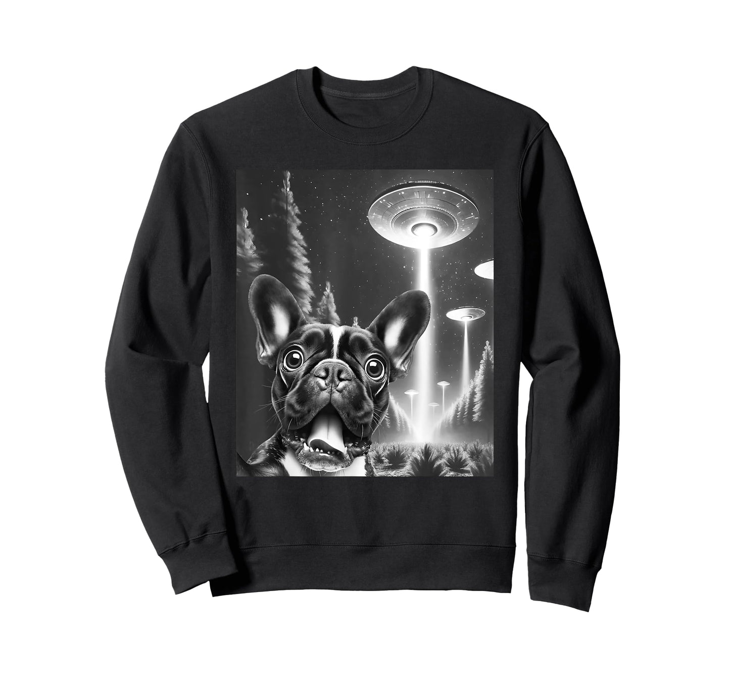Funny French Bulldog Alien UFO Taking a Selfie Dog Mom Dad T-Shirt