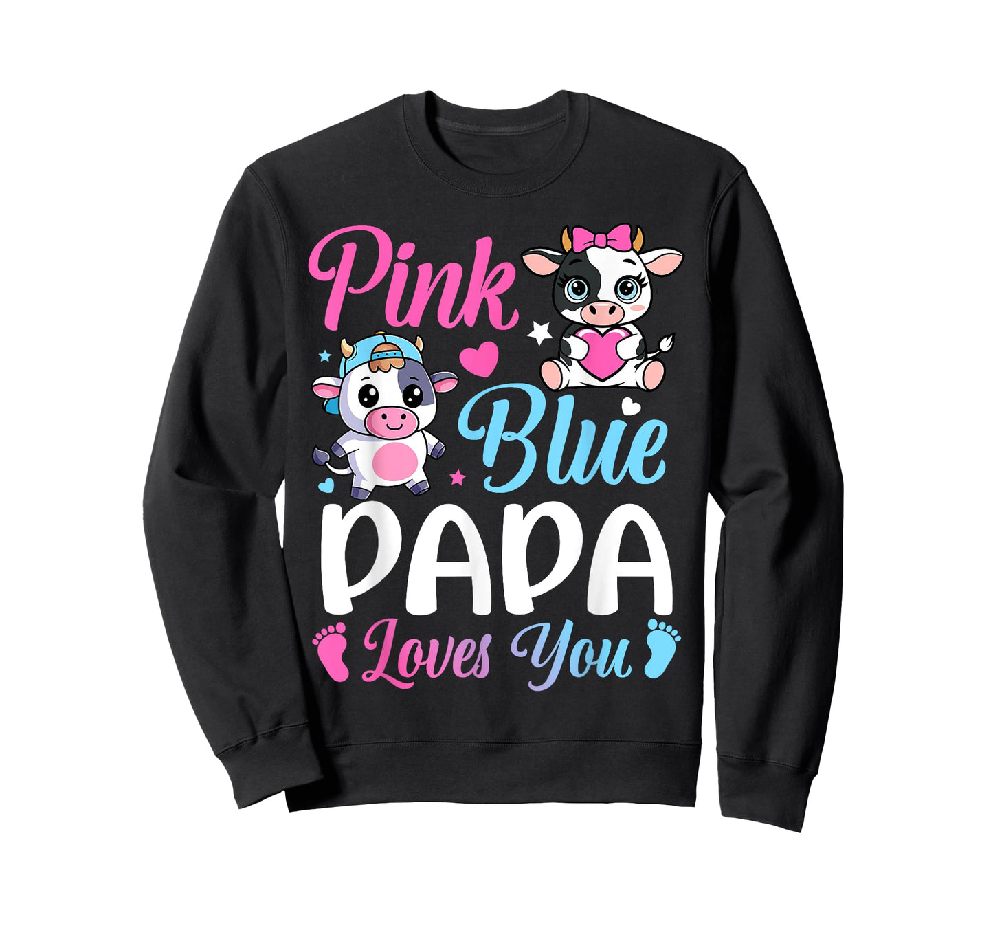 Pink Or Blue Papa Loves You Cow Gender Reveal Family T-Shirt