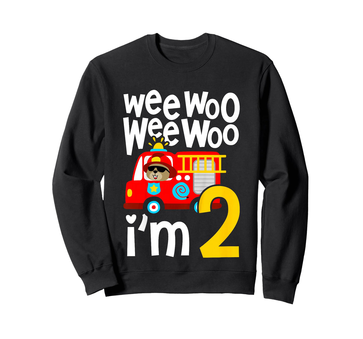 Kids Boys Birthday Wee Woo Wee Woo I'm 2 Red Fire Truck T-Shirt