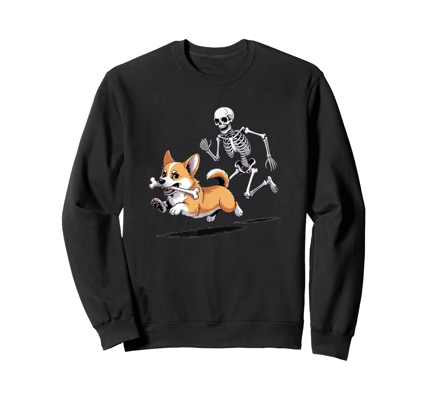 Funny Skeleton Chasing Corgi Halloween Dog Mom Pet Lover T-Shirt