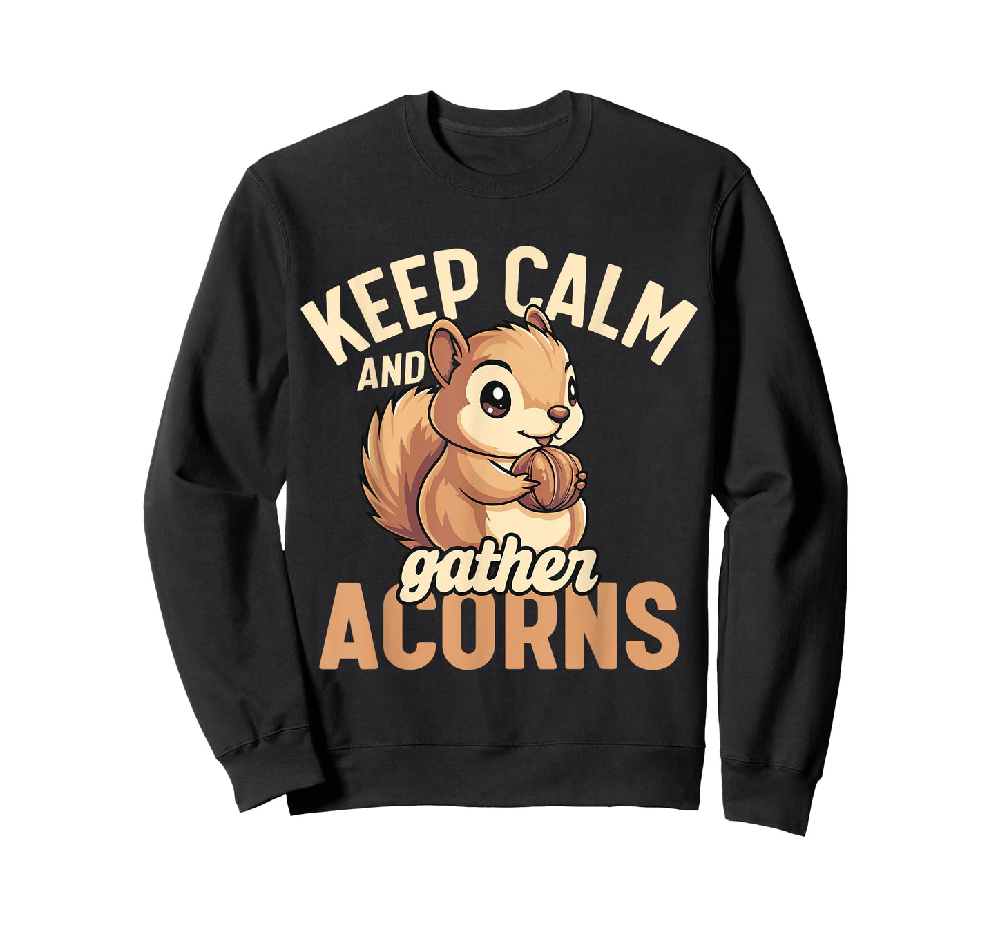 Keep Calm Gather Acorns Squirrel T-Shirt - Unisex Adult, Black, Small, Short Sleeve, Classic Fit, Cotton Blend, Humor, Nature Lovers, Cartoon, T-Shirt