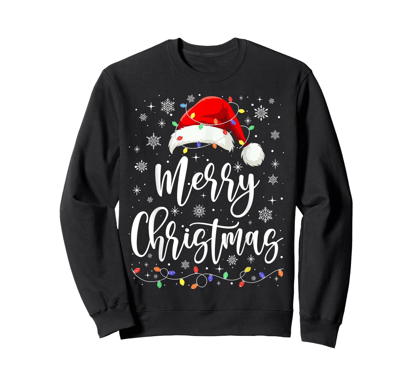 Merry Christmas Lights Red Santa Hat Xmas Family Men Women T-Shirt