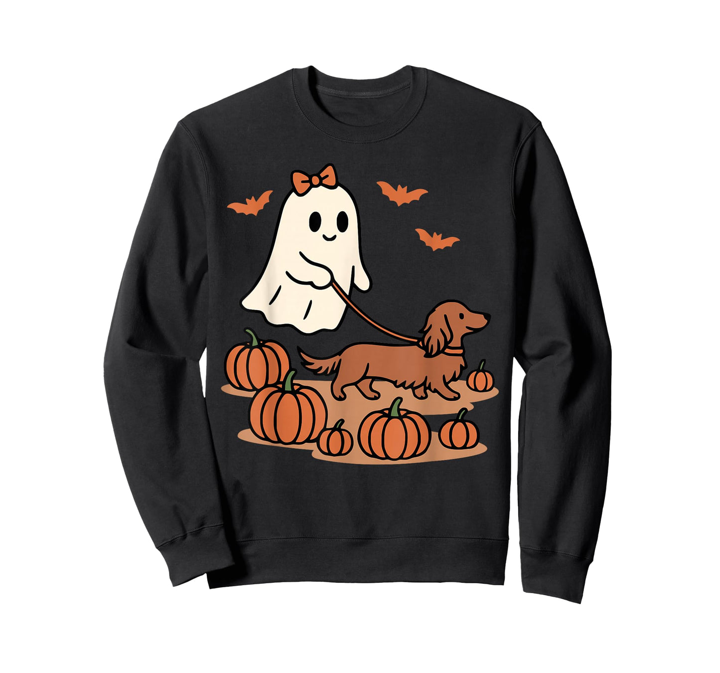 Ghost Walking Long Haired Dachshund Dog Halloween Doxie Mama T-Shirt