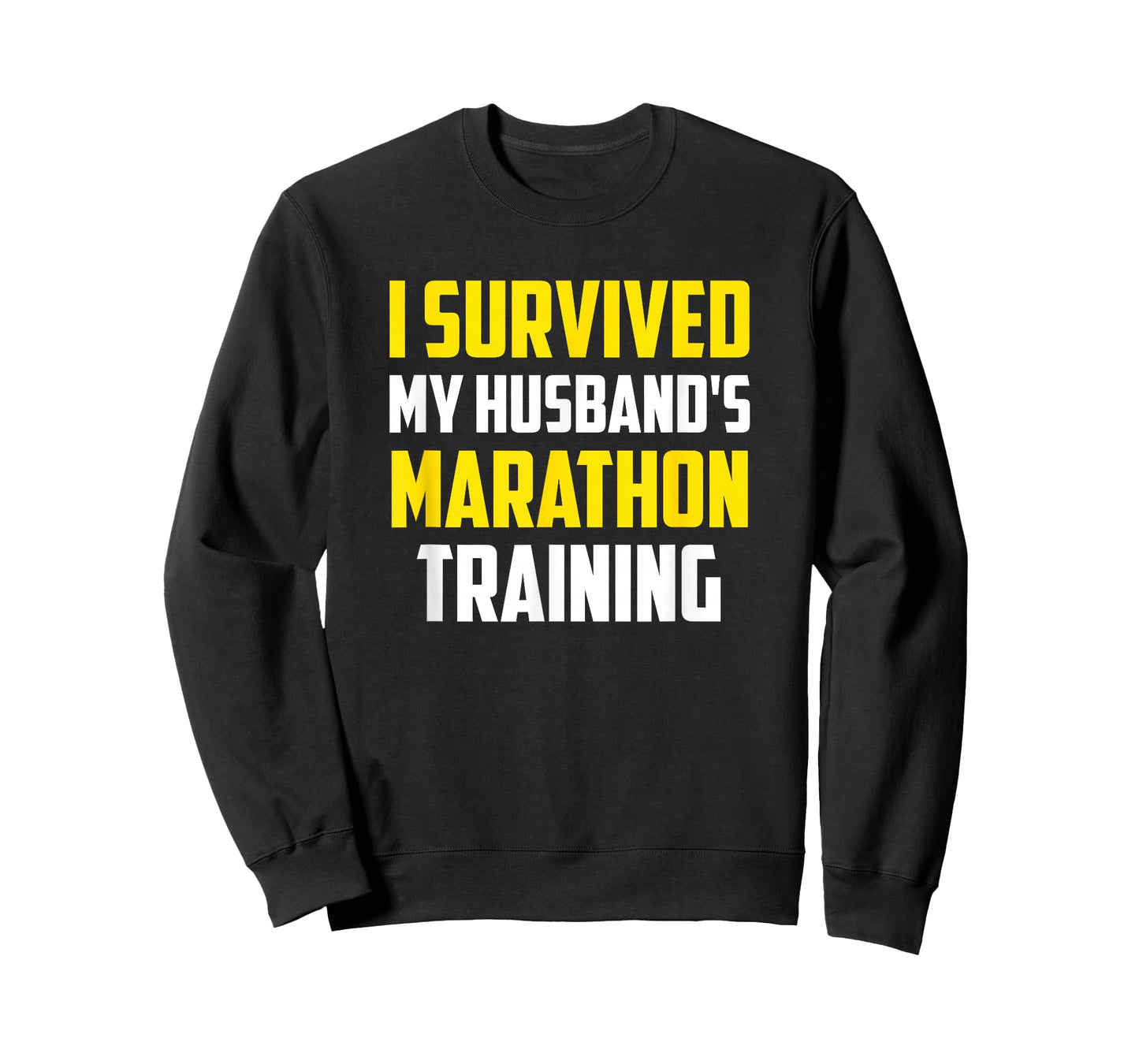 Runner Spouse Apparel for Women - I Survived My Husband's Marathon Training - Women's Black Casual Straight Crew Neck Short Sleeve T-Shirt - Small