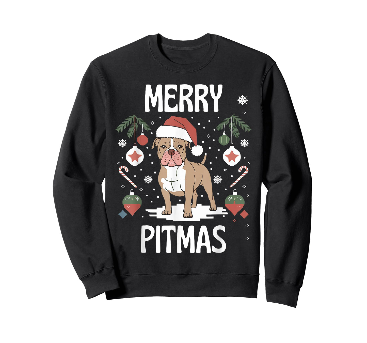Merry Pitmas Funny Matching Christmas Pajamas Pitbull Dog T-Shirt