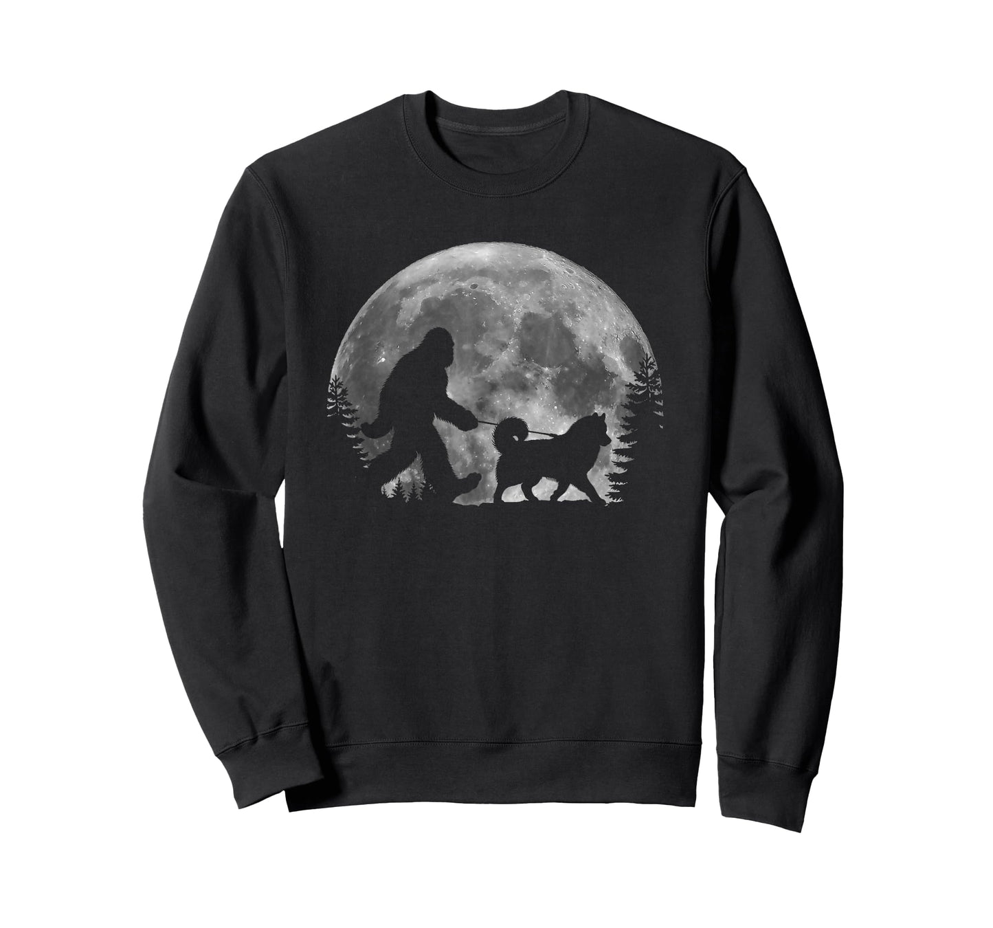 Bigfoot Walking a Dog Funny Siberian Husky Moon Halloween T-Shirt for Men Women Kids