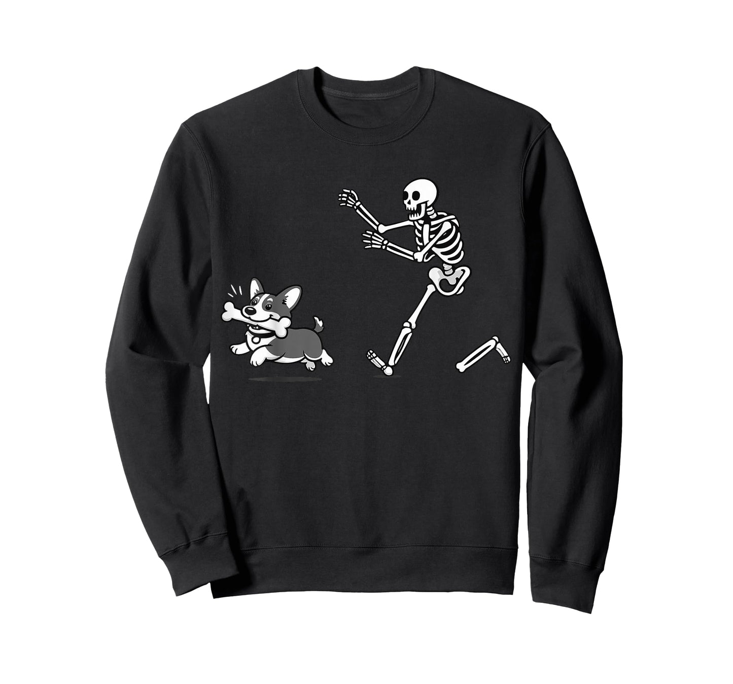 Skeleton Chasing Corgi Halloween Vibe Corgi Dog Lover T-Shirt