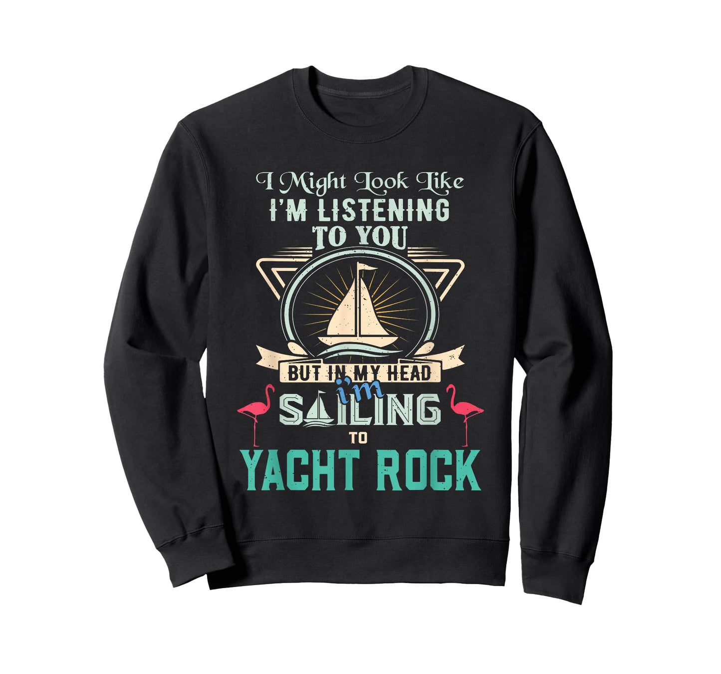 Funny Retro Sailing Yacht Rock Flamingo Distressed Design T-Shirt
