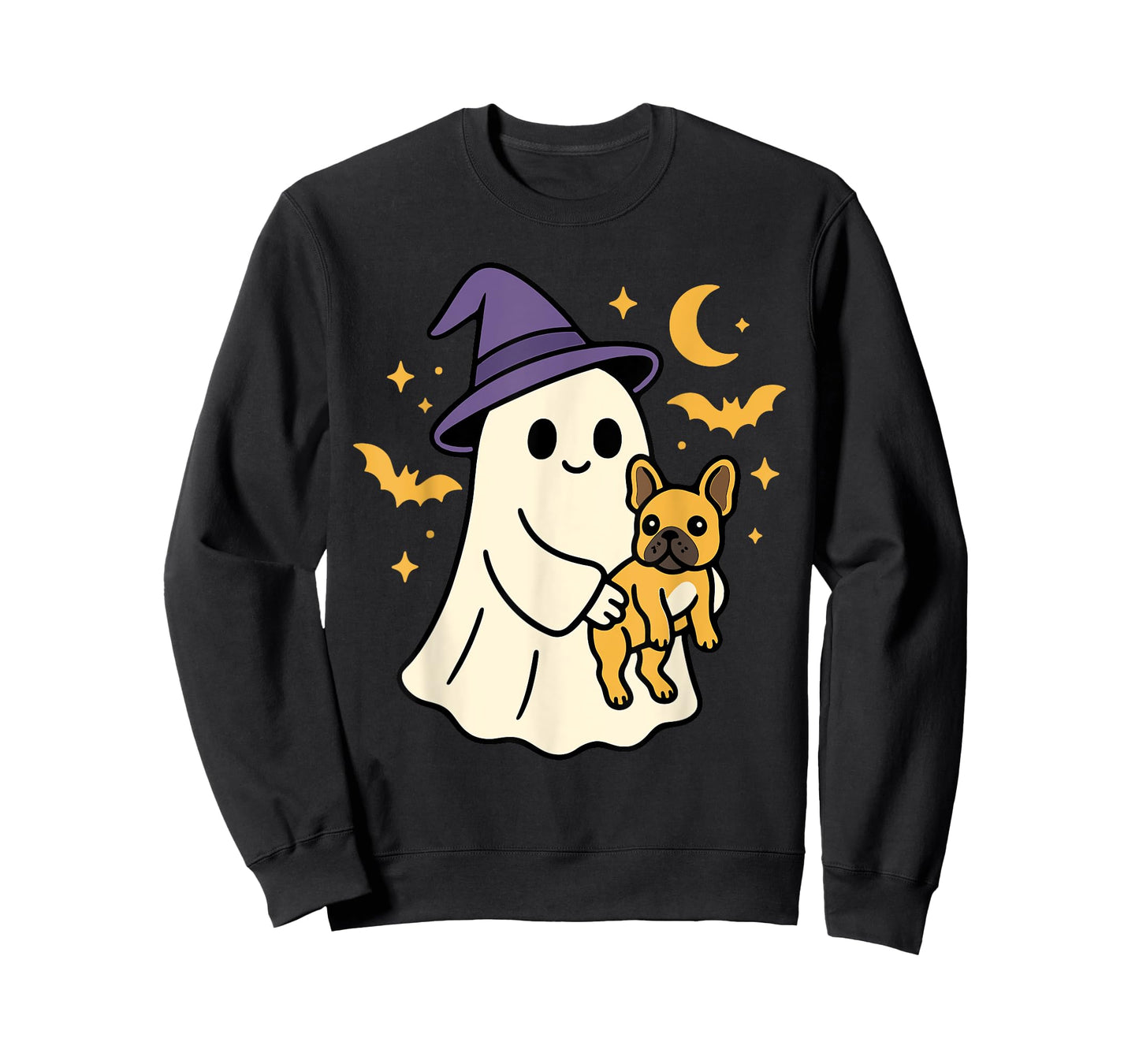 Ghost French Bulldog Dog Witch Hat Halloween Dog Costume T-Shirt