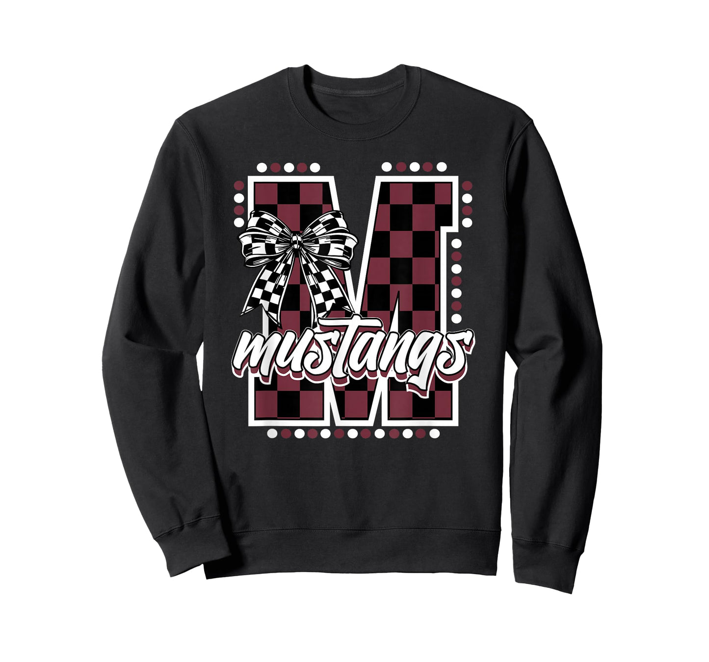 Mustangs Maroon Checkered Print Mustang Pride School Spirit T-Shirt