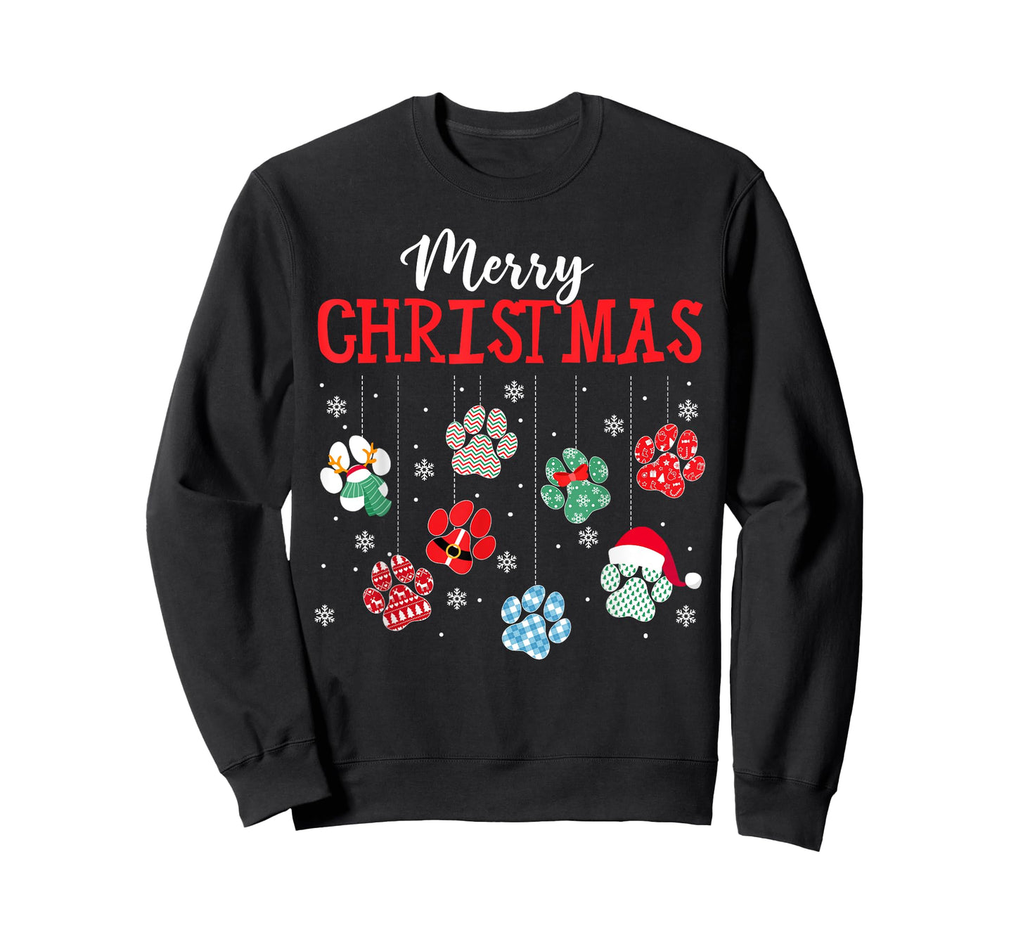 Merry Christmas Dog Paws Lights Funny Xmas Womens Kids T-Shirt