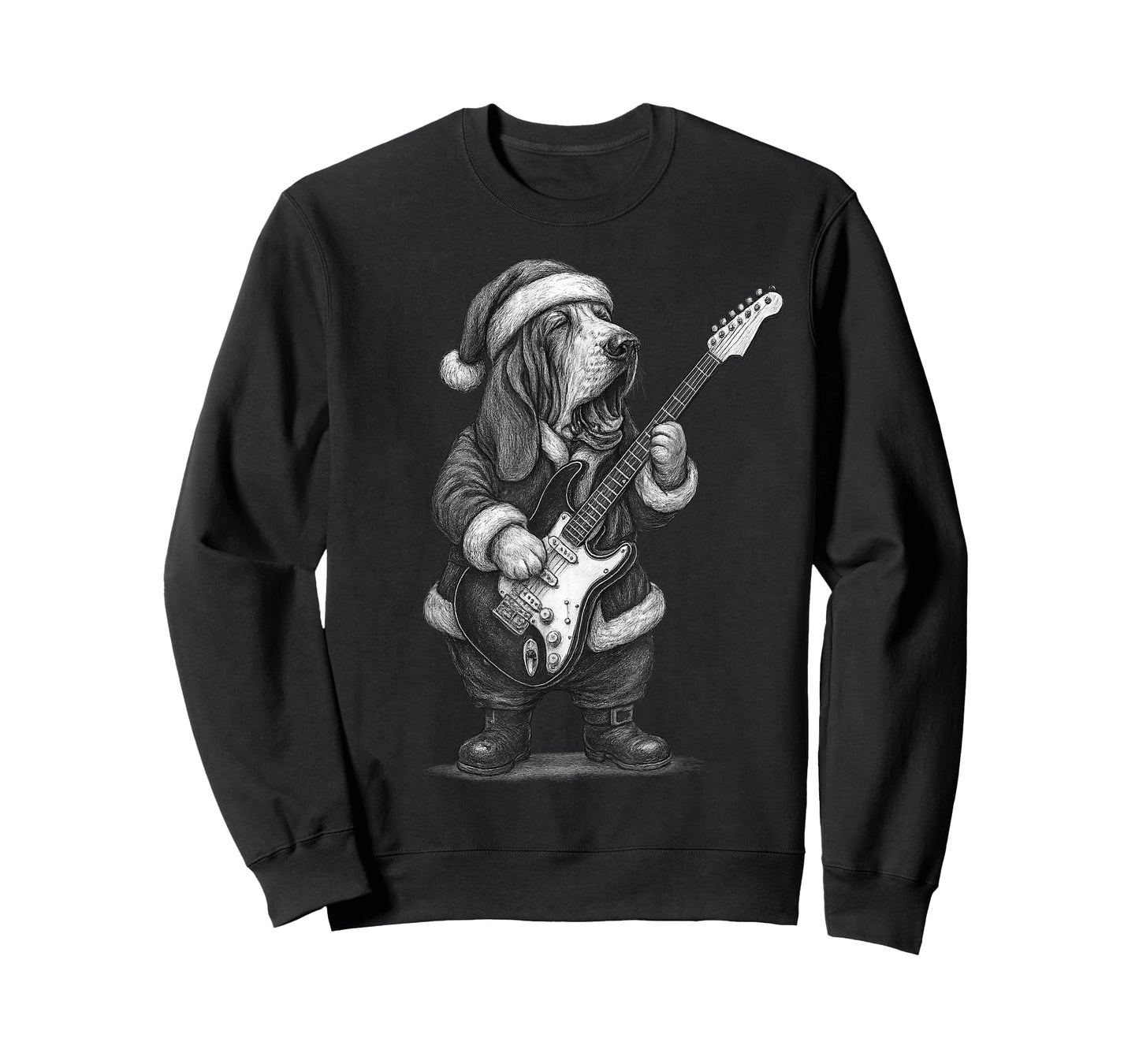 Basset Hound Playing Guitar Christmas Dog Lover T-Shirt