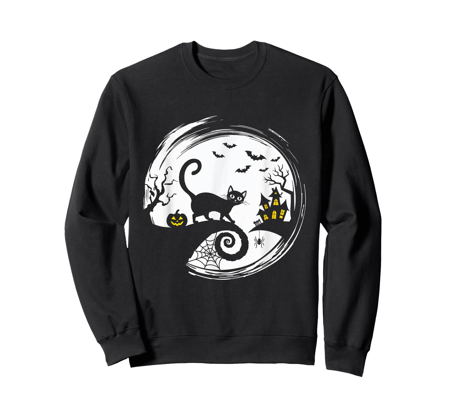 Halloween Cat Pumpkin Bats Spooky Black Cat T-Shirt