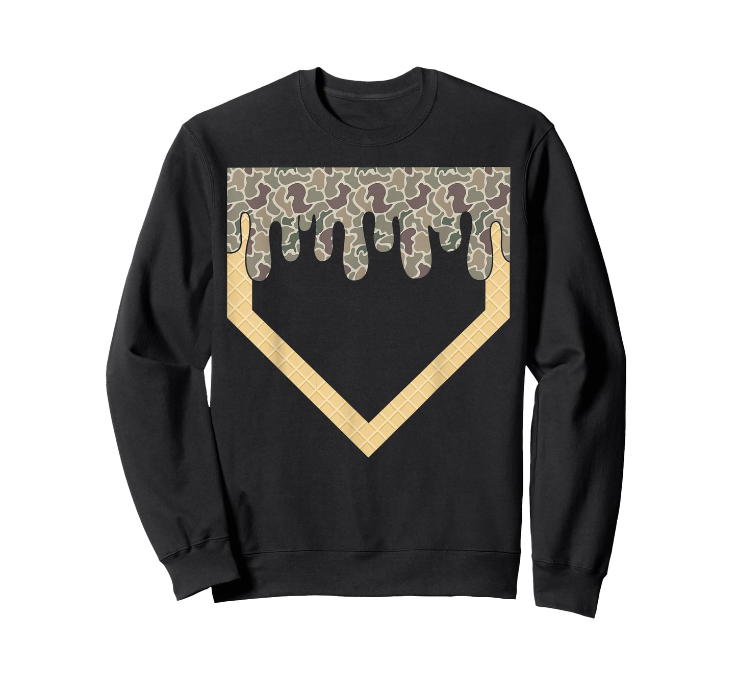 Camo Baseball Ice Cream Drip Home Plate Baseball Lifestyle T-Shirt