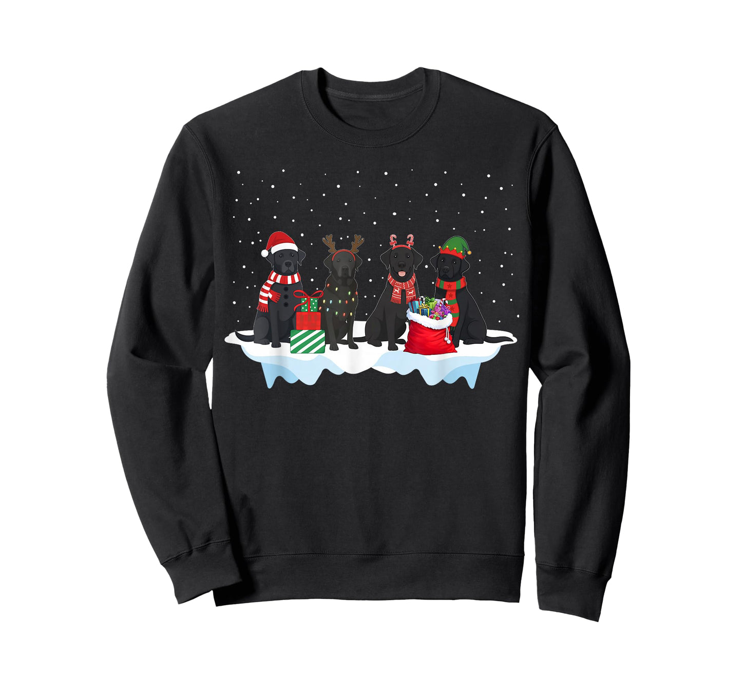 Black Lab Labrador Dog Christmas Crew Matching Family Xmas T-Shirt