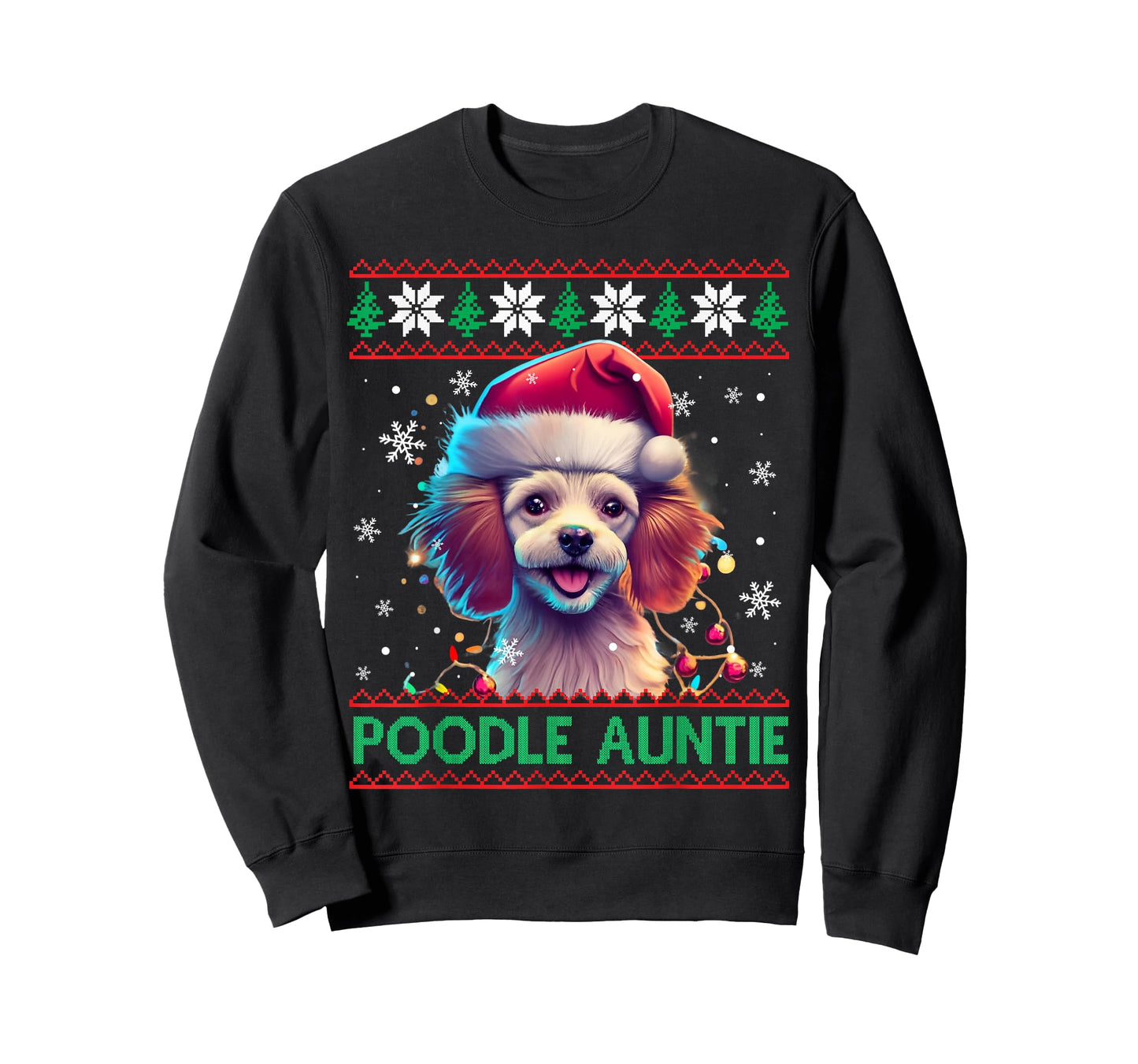 Poodle Auntie Santa Hat Poodle Lover Ugly Christmas T-Shirt