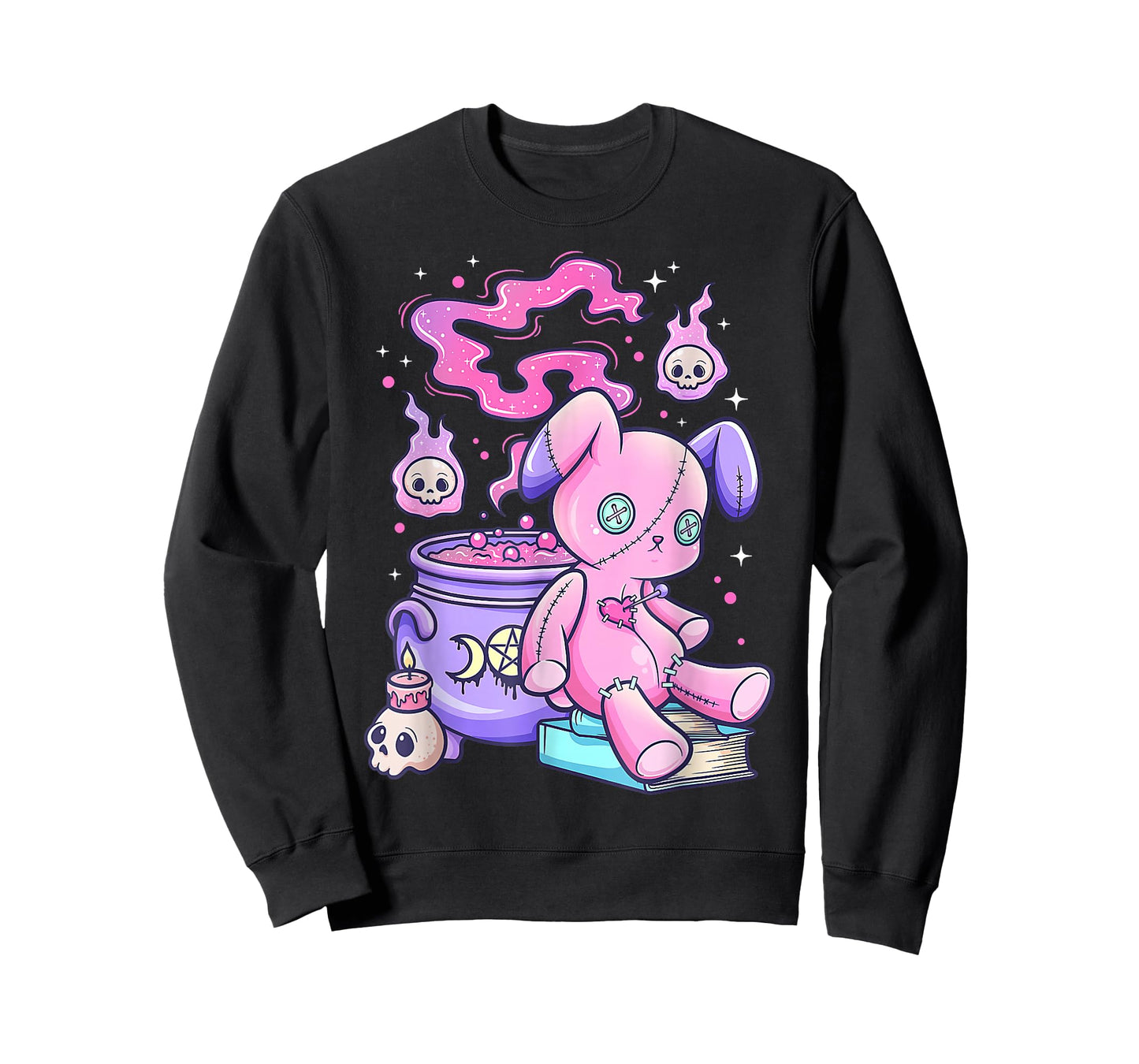 Kawaii Pastel Goth Cute Creepy Witchy Bear T-Shirt Small