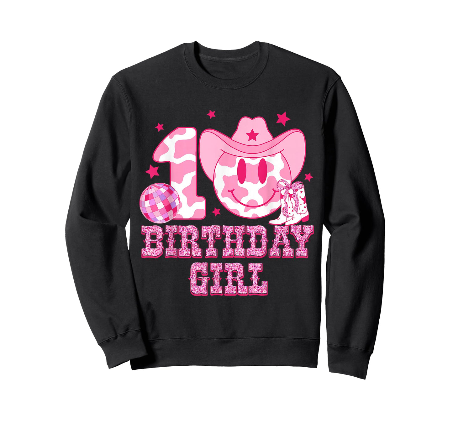10th Birthday Girls 10 Year Old Cowgirl Western Disco Ball T-Shirt