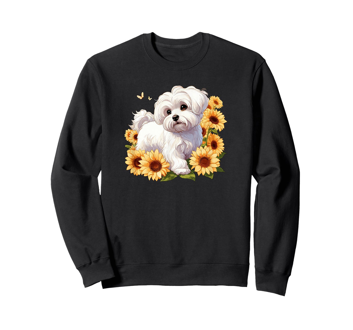 Womens Girls Cute Sun Flowers Maltese Lover T-Shirt