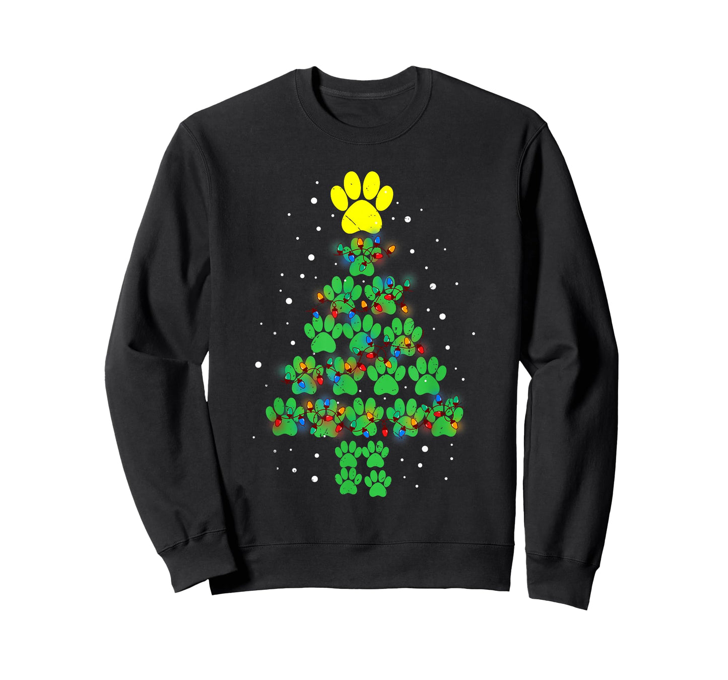 Paw Print Merry Christmas Tree Lights Dog or Cat Meow Xmas T-Shirt