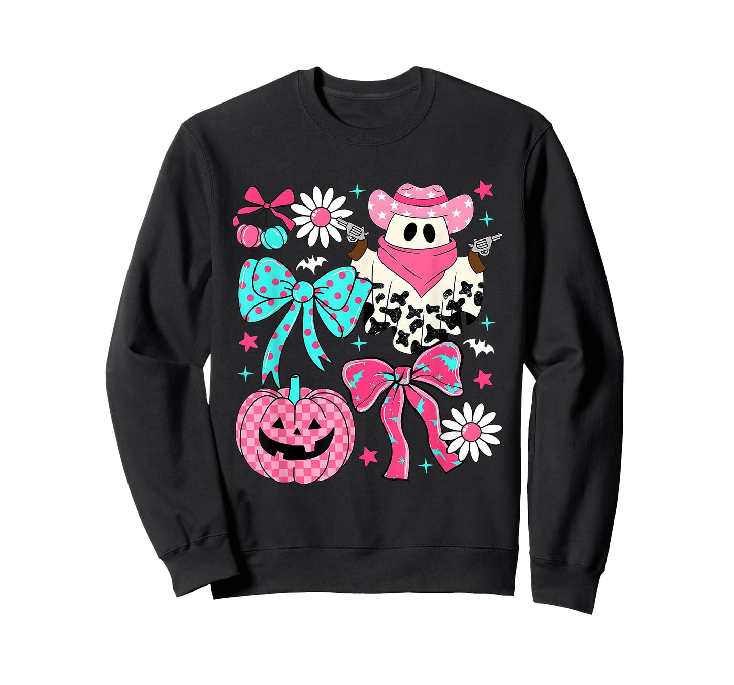Preppy Coquette Pink Boo Haw Western Ghosts Cowboy Halloween T-Shirt