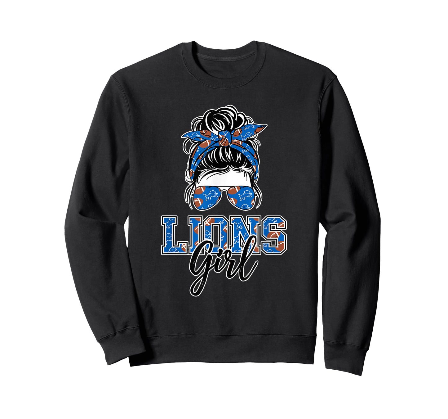Retro Lions Girl: Messy Bun Sports Fan Team Matching T-Shirt