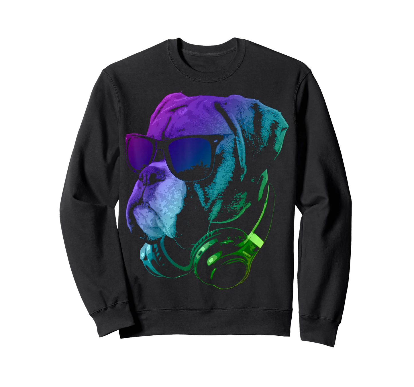 Boxer Dog with Sunglasses and Headphones T-Shirt Small