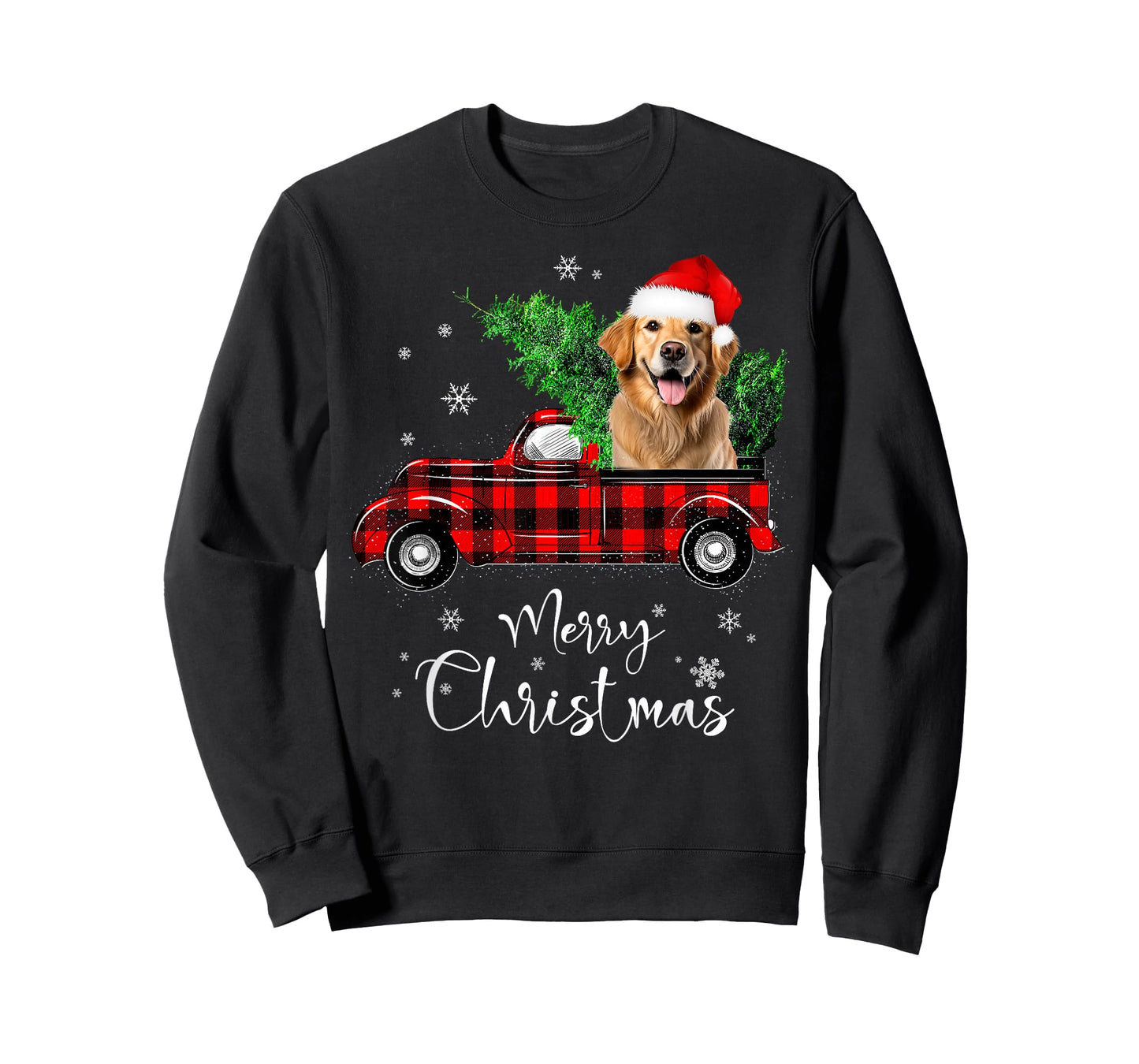 Golden retriever Dog Ride Red Truck Christmas Pajama T-Shirt