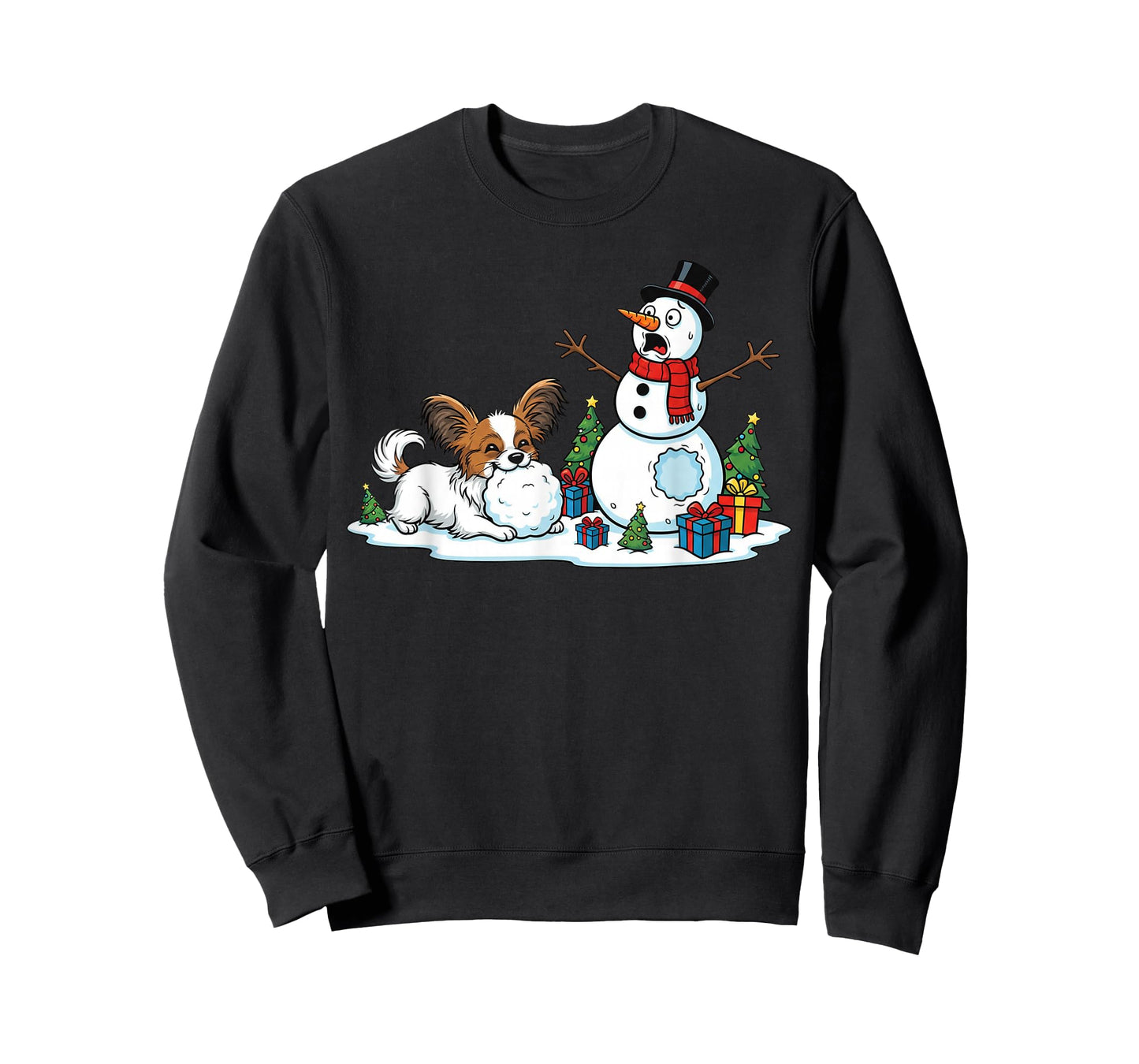 Funny Papillon Snowman Christmas Tree Xmas Womens Mens Kids T-Shirt