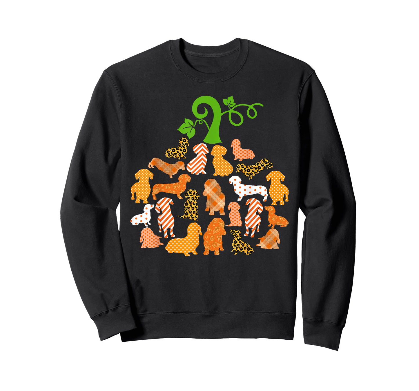 Dachshund Pumpkin Shape Plaid Leopard Dog Autumn Halloween T-Shirt