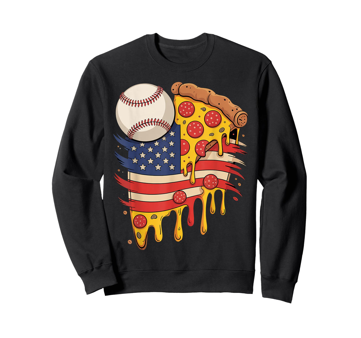 Baseball Drip American Flag Pizza slices dripping cheesy T-Shirt