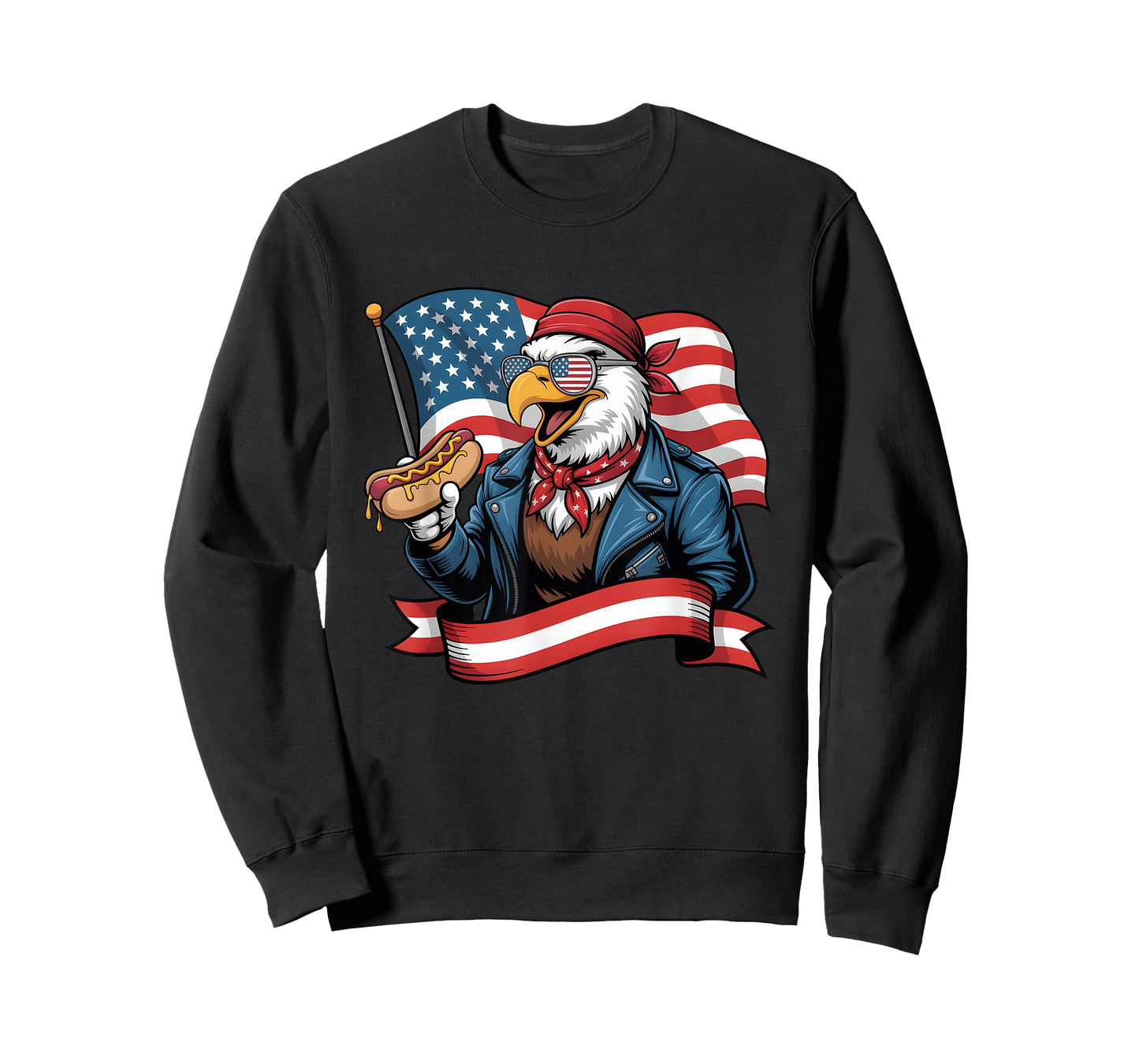Blad Eagle with American Flag and Hotdog for 4th of july Men Women Kids T-Shirt