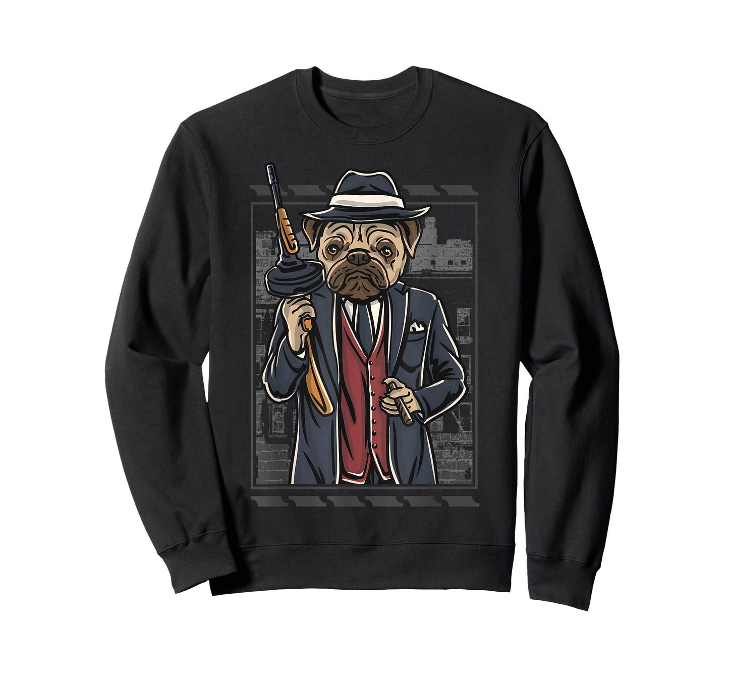 Funny mean looking Bad Pug Dog with Gun & cigar from 1920's T-Shirt for Men Women