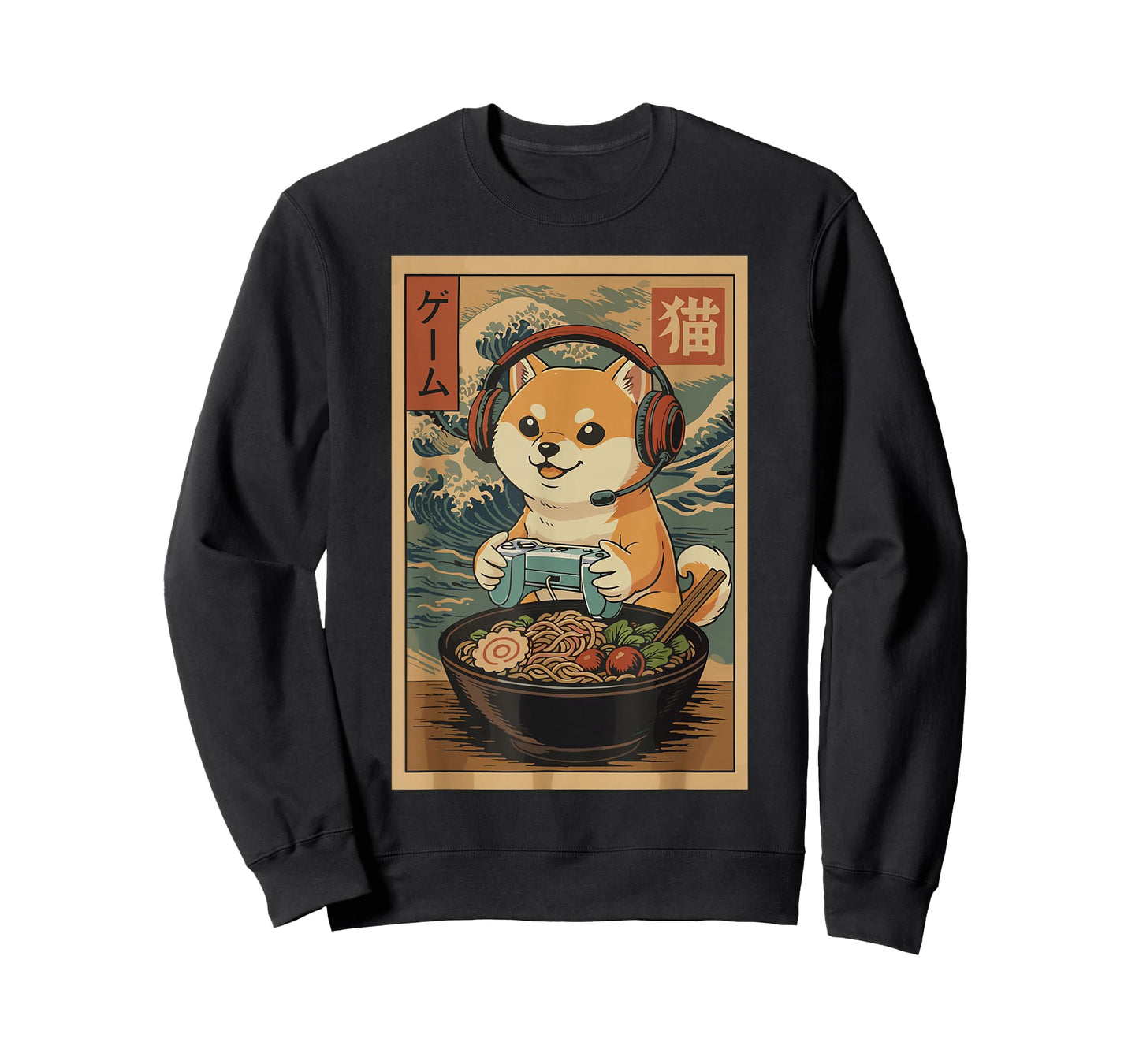 Kawaii Japanese Ramen Dog Retro Gaming Shirts for Men T-Shirt