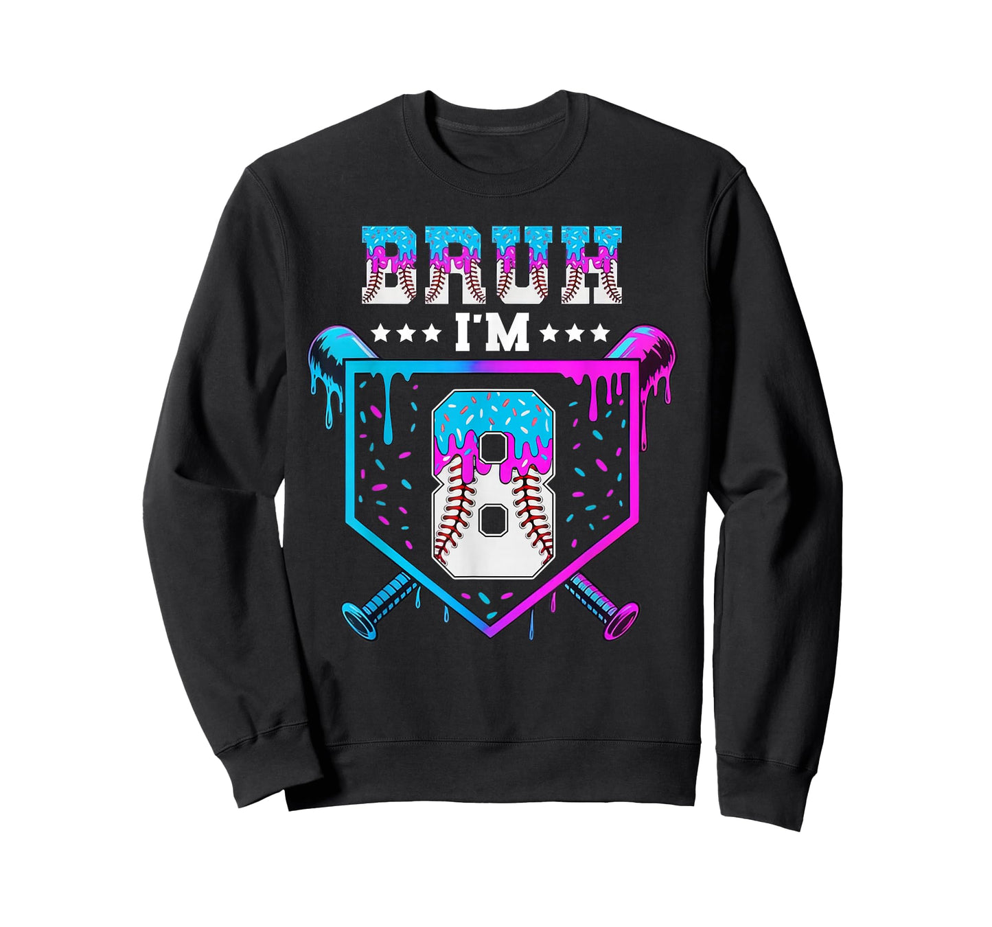 Bruh 8th Birthday Boy Baseball Ice Cream Drip 8 Year Old Boy T-Shirt