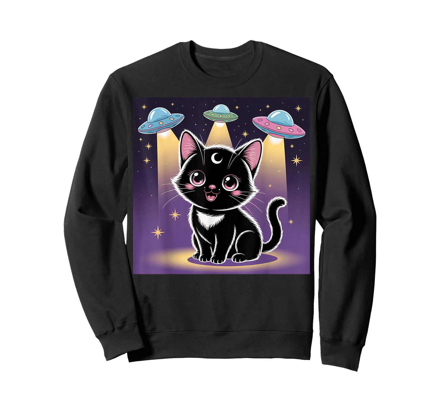 Black Cat Alien UFOs Cute Kawaii Goth Girl Clothes Pink Goth T-Shirt