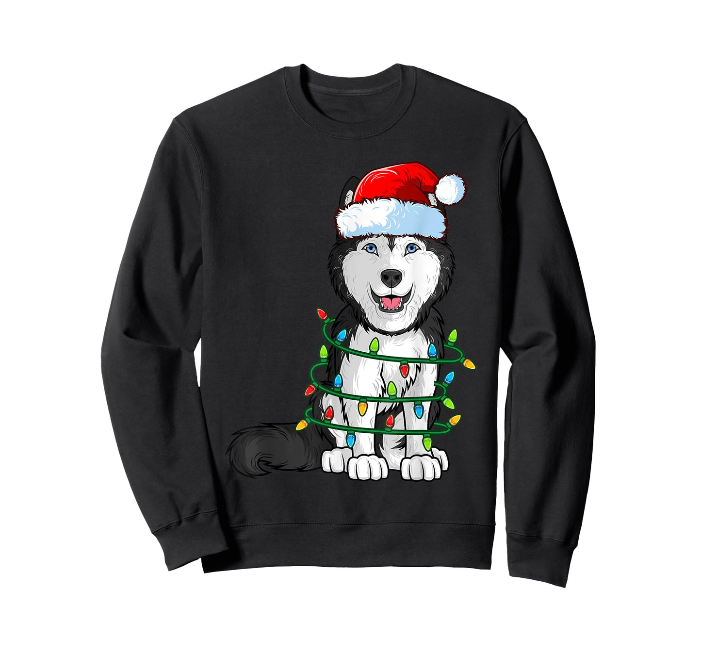 Siberian Husky Christmas Santa Hat Xmas Lights Dog Boys Girl T-Shirt