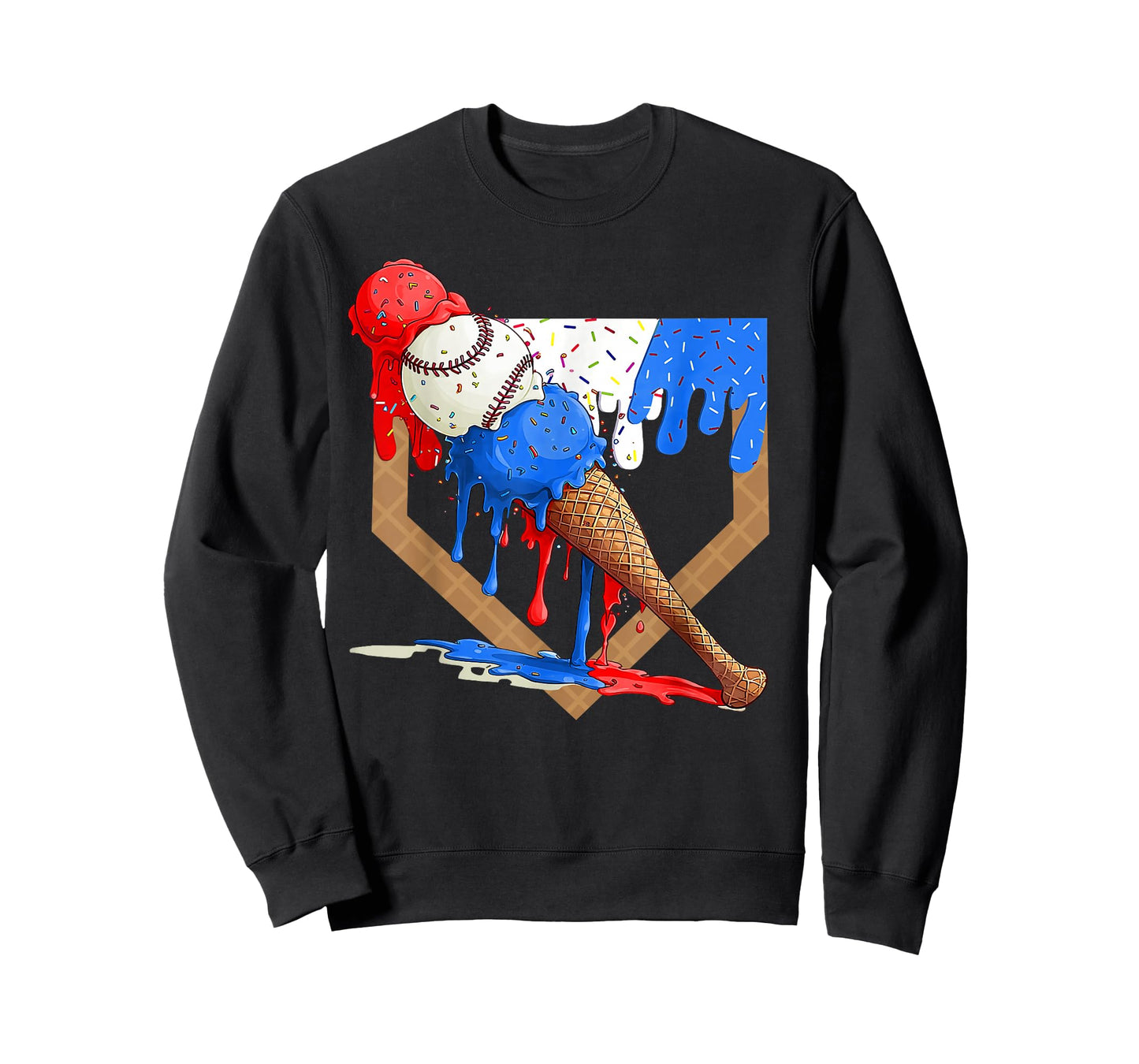 4th of July Red White and Blue Baseball Ice Cream Drip Boys T-Shirt