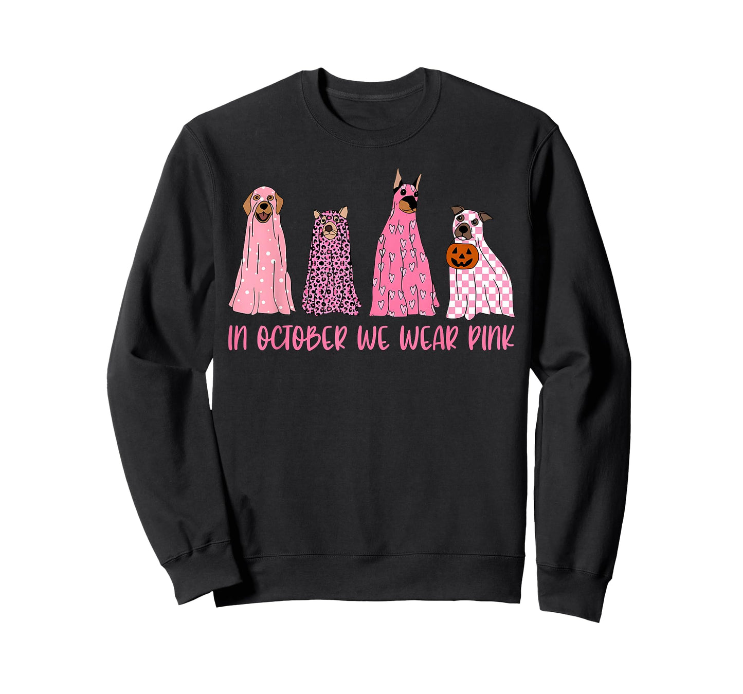 in October We Wear Pink Ghost Dogs Breast Cancer Awareness T-Shirt