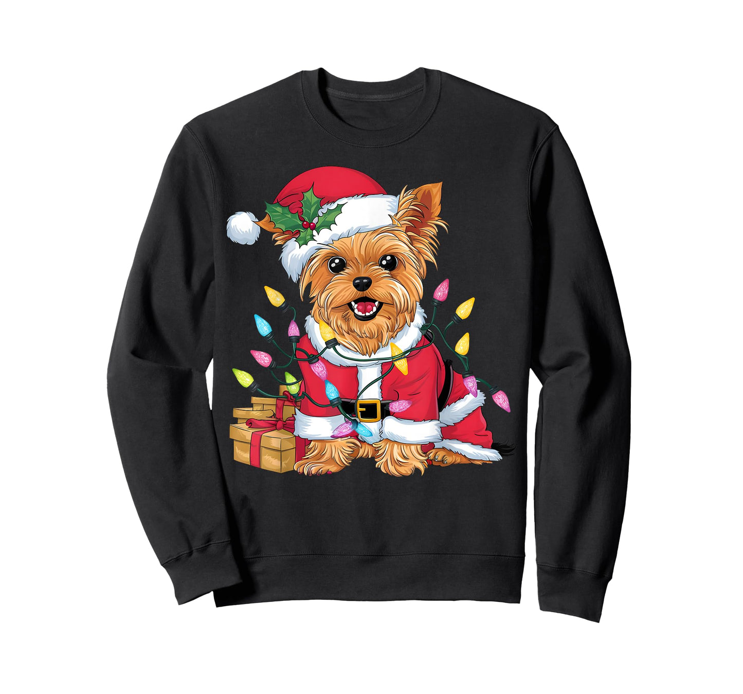 Family Xmas Lighting Santa Yorkie Dog Christmas T-Shirt