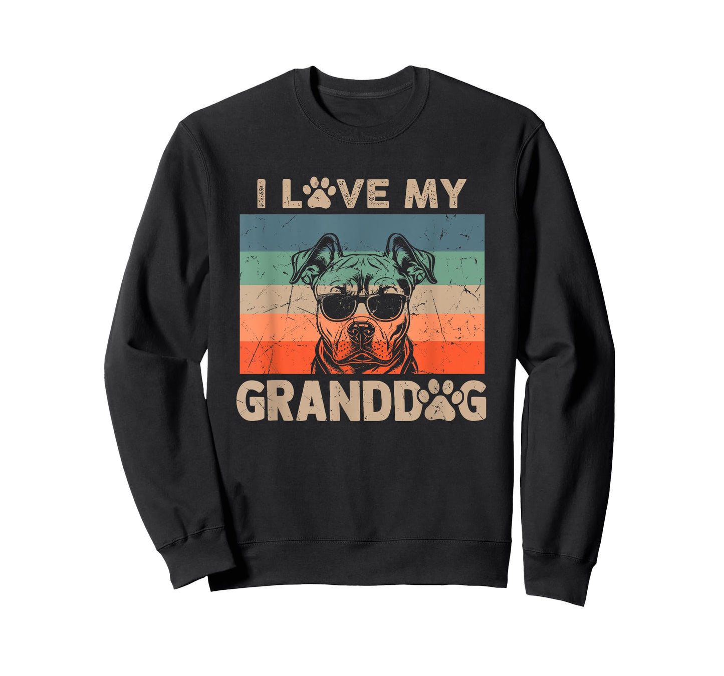 I Love My Granddog Pitbull Grandma Grandpa Dog Owner Dog Paw Men Women Kids T-Shirt