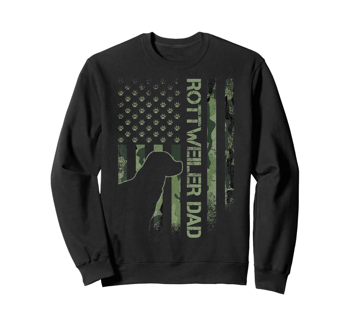 Vintage USA Camo Flag Proud Rottweiler Dad Rottie Silhouette T-Shirt