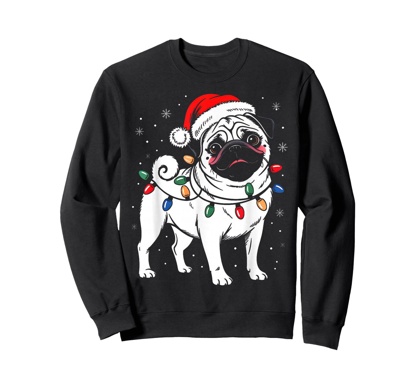 Cute Pug Dog Christmas Lights Santa Hat Funny Xmas Pajamas T-Shirt