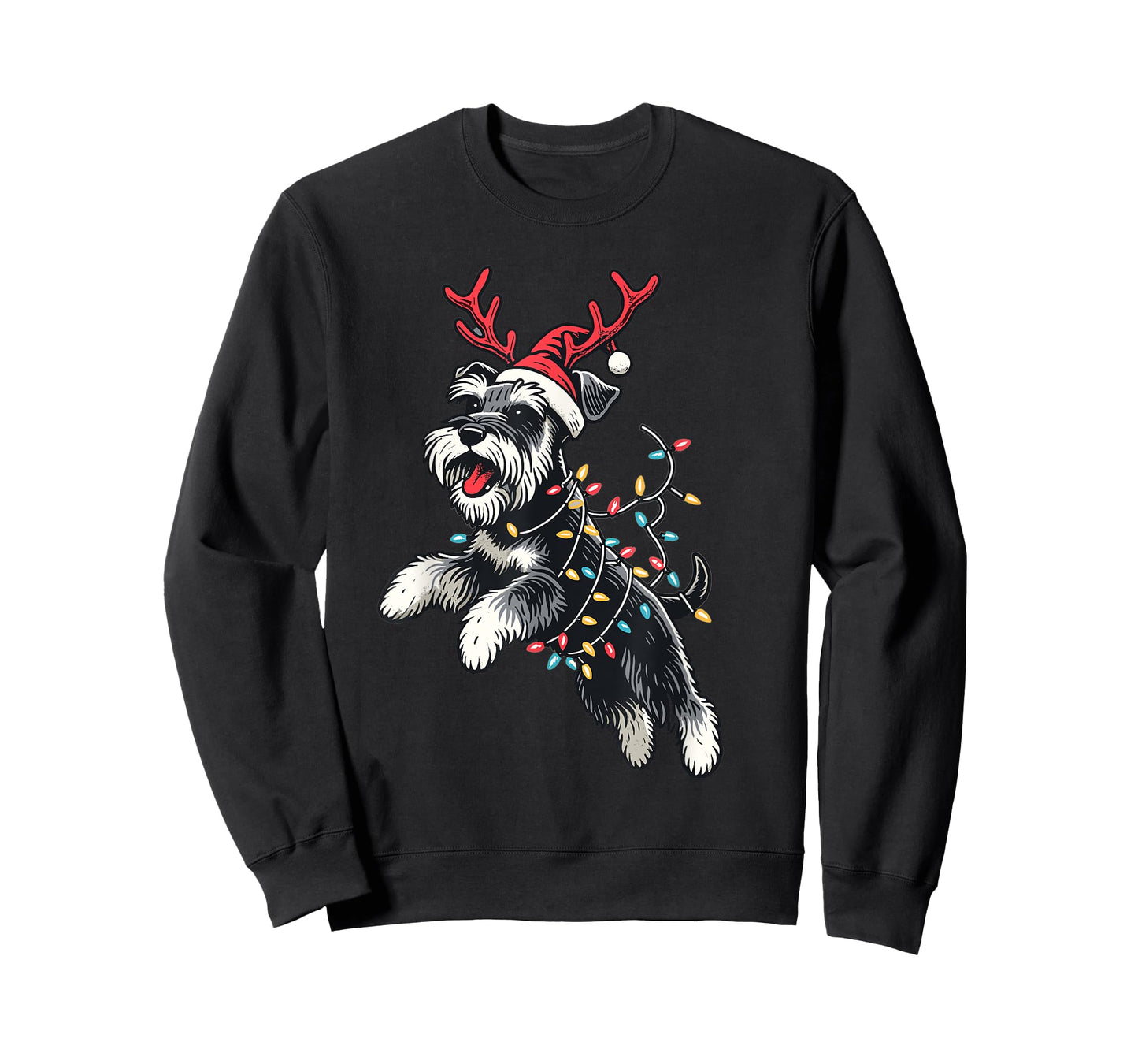 Miniature Schnauzer Dog Santa Hat Christmas Lights Pajama T-Shirt for Men Women Kids