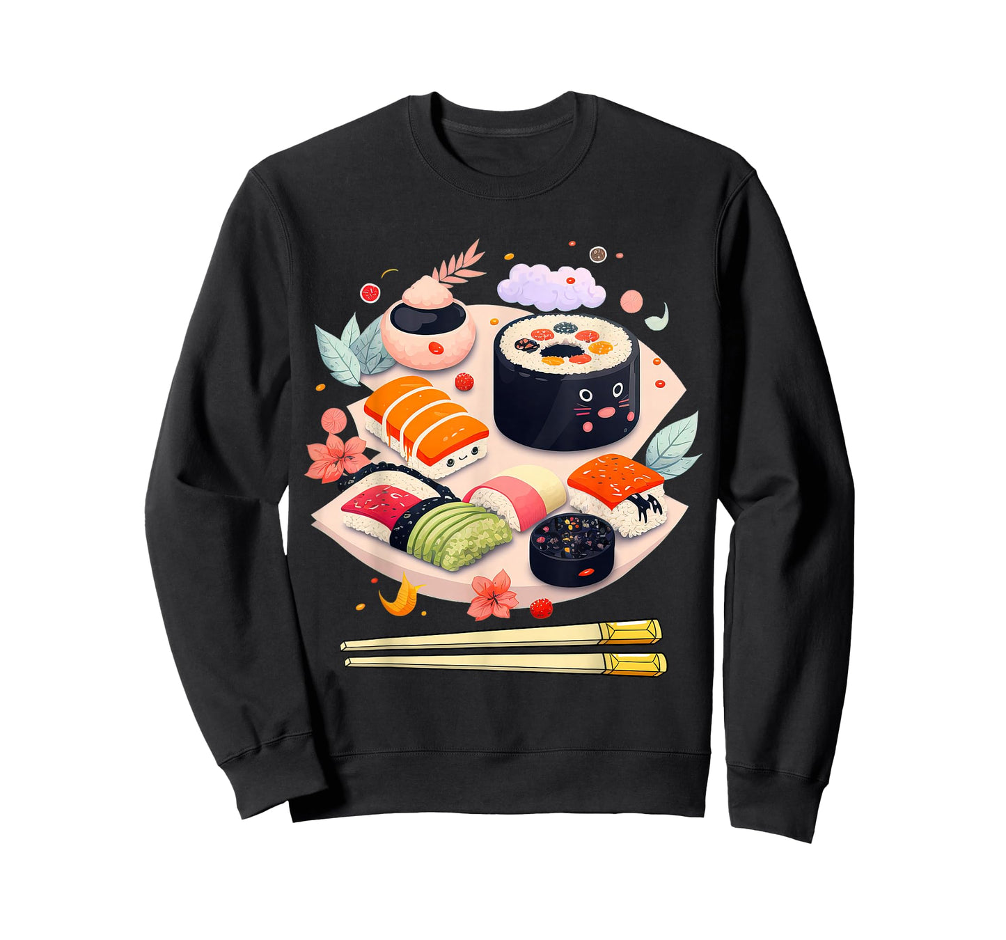 Happy Sushi Anime Kawaii Set Japanese Food Lover Otaku Manga T-Shirt