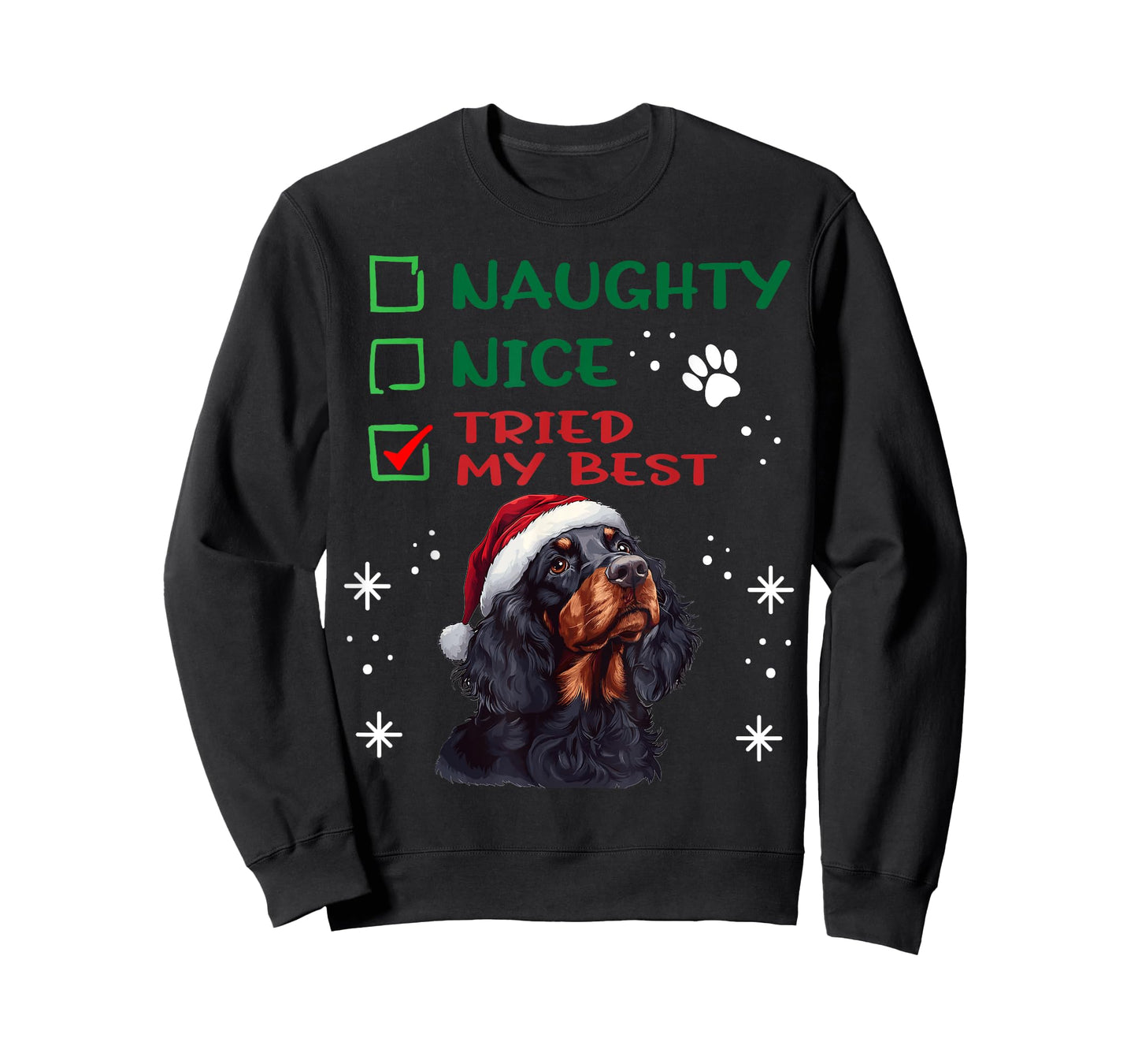 Cute Gordon Setter Dog Christmas Naughty Nice Tried my Best T-Shirt