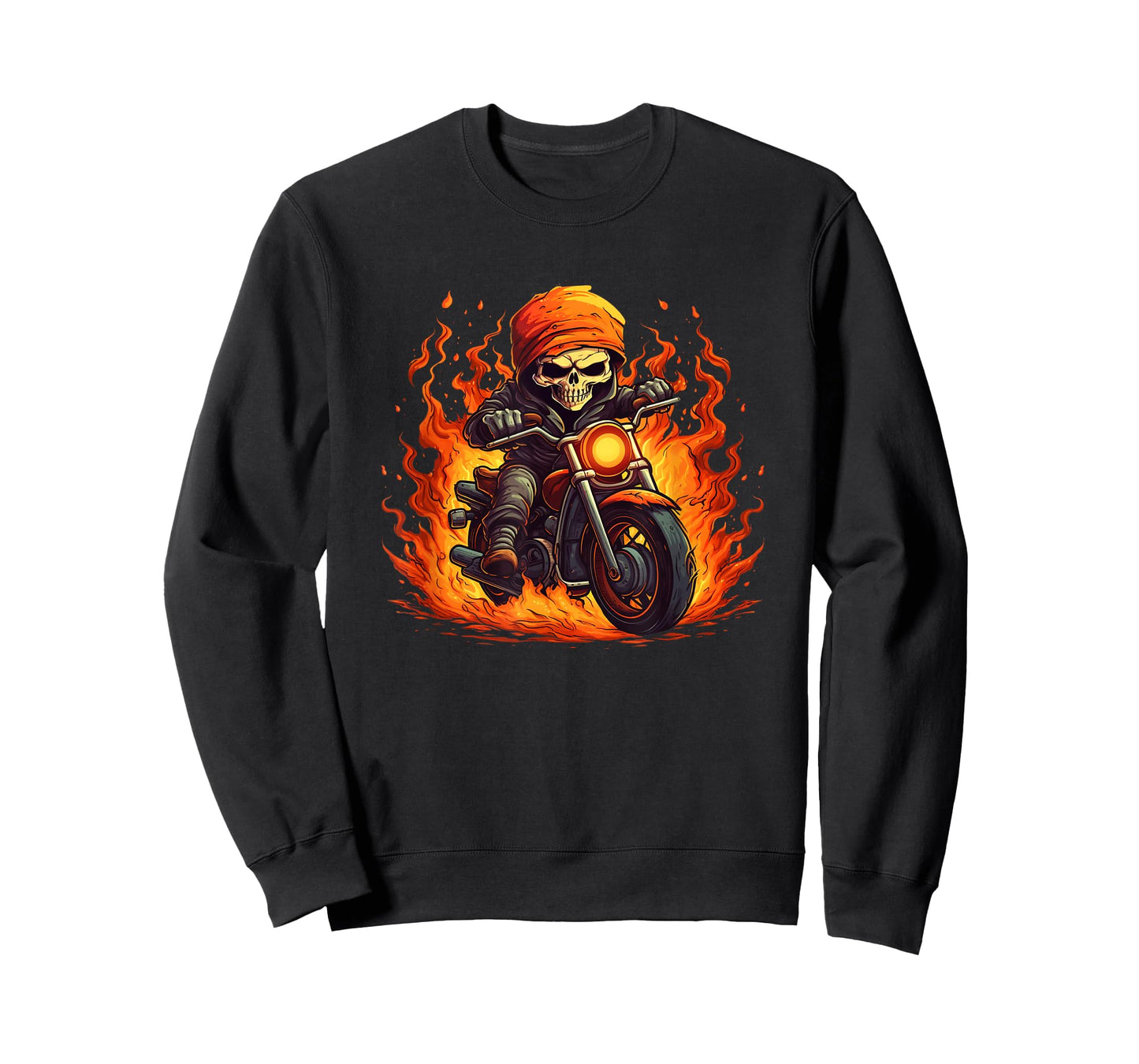 Fire Skull with Motorcycle for Flames Graphic Lovers T-Shirt