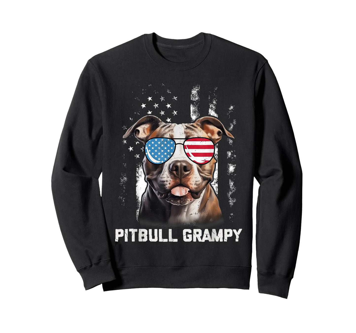 Pitbull Grampy American Flag Sunglasses 4th Of July Dog T-Shirt