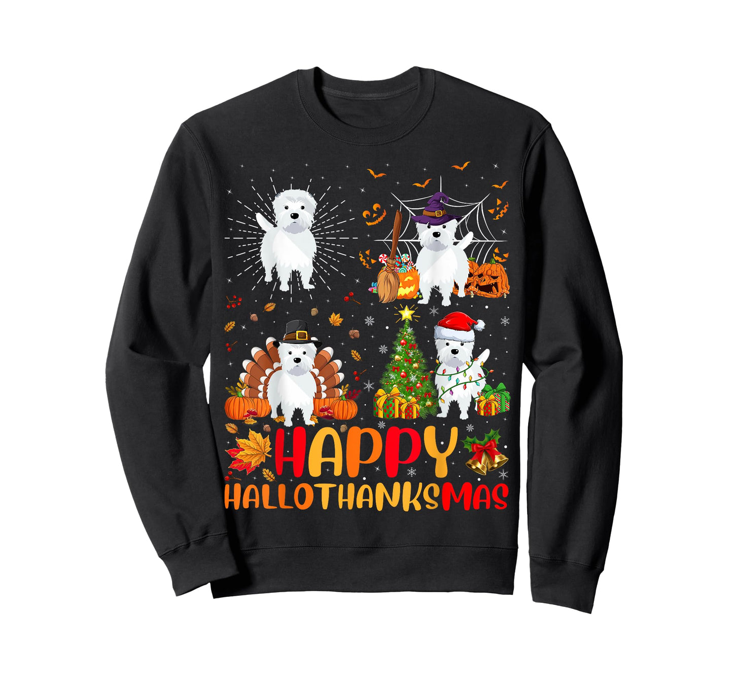 Halloween Thanksgiving Christmas Westie Dog Hallothanksmas T-Shirt